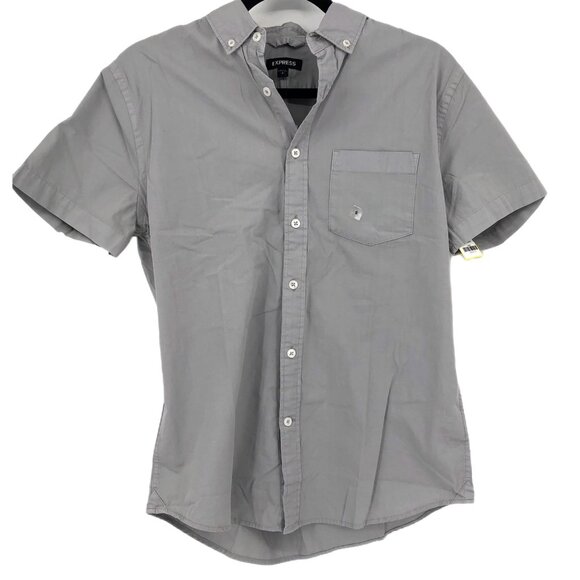Express Gray Short Sleeve Button-Up Shirt | Casual & Classic - Picture 1 of 6